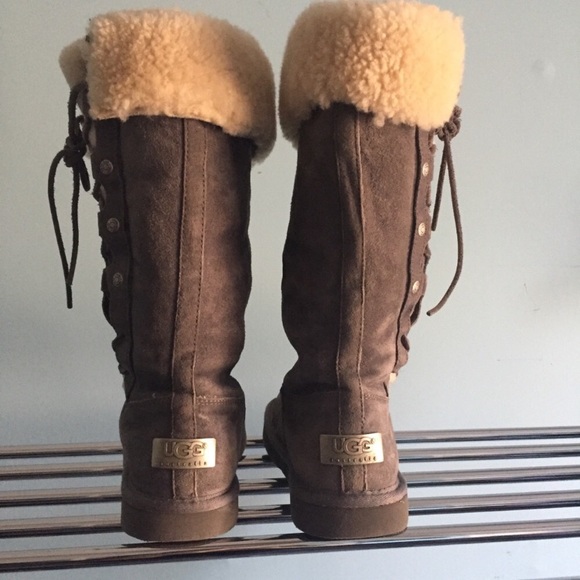 UGG Upside Boots Tall Gray Lace up Shearling Sherpa Fur Suede Winter Women EU 36 - Picture 5 of 10